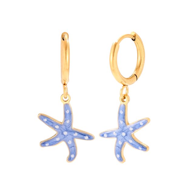 Brincos de Argola com Estrela-do-Mar Azul