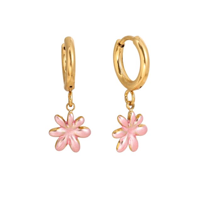 Brincos de Argola com Flor Rosa