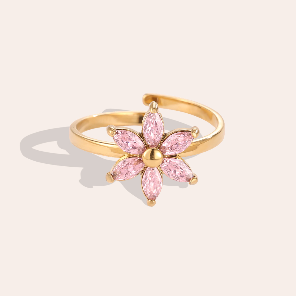 Anel Ajustável Flor Rosa com Zircónia - Image 3