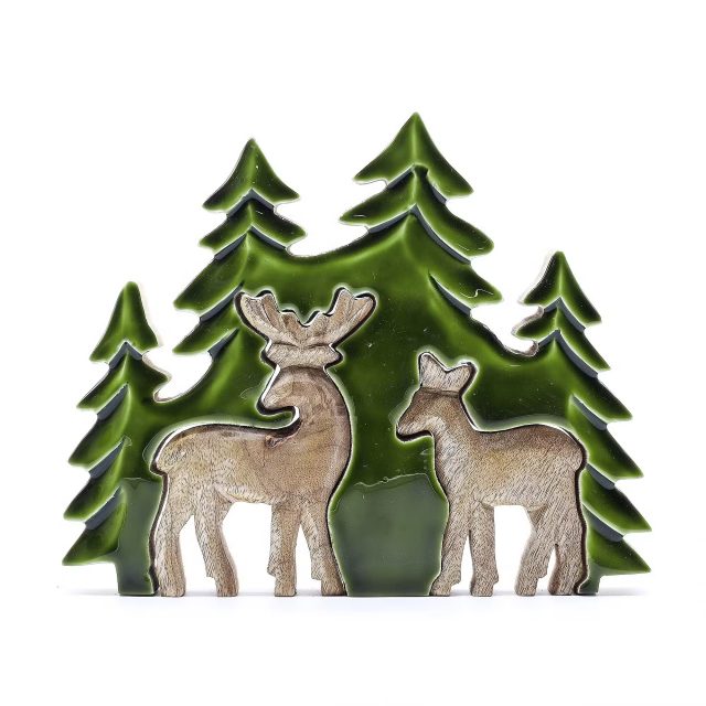 Decoração de Madeira 3D — Dois Veados na Floresta