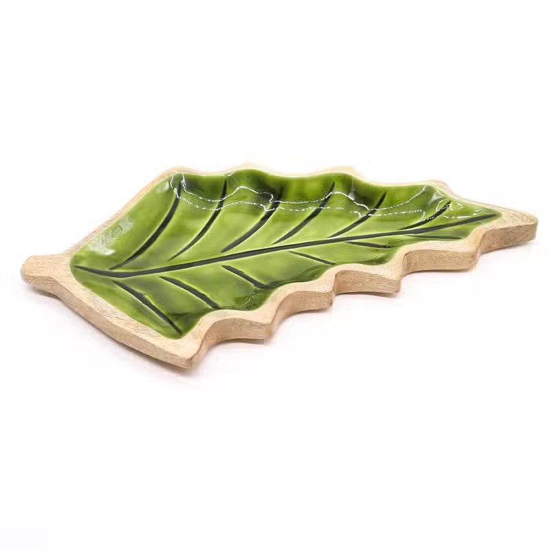 Bandeja de Madeira com Esmalte Folha — 33 × 17 cm