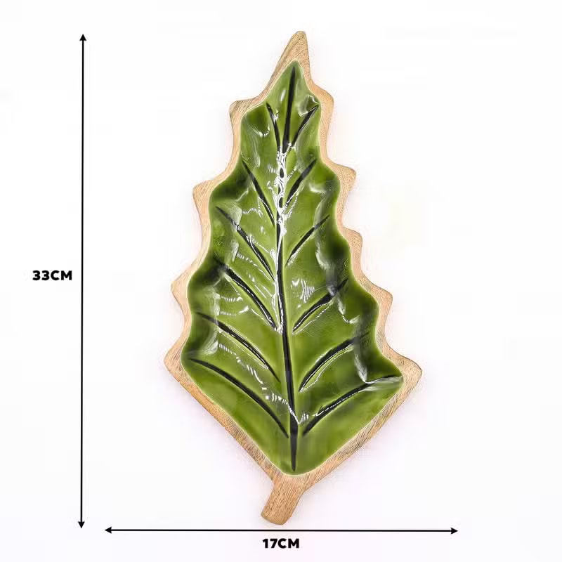 Bandeja de Madeira com Esmalte Folha — 33 × 17 cm - Image 4