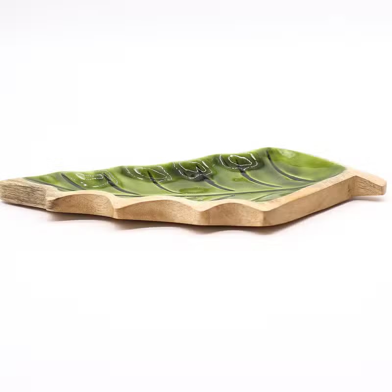 Bandeja de Madeira com Esmalte Folha — 33 × 17 cm - Image 7