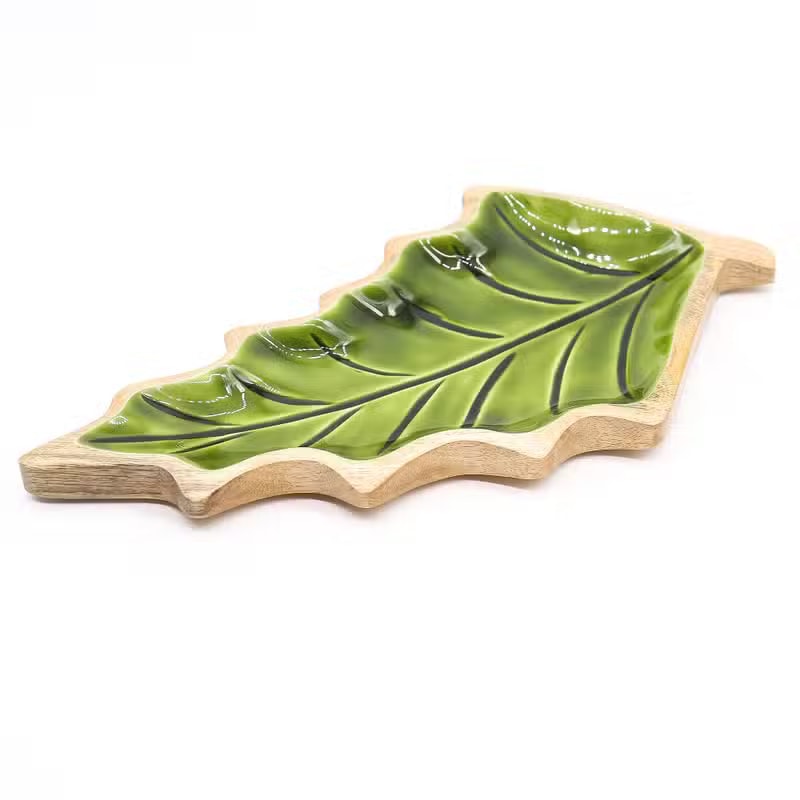 Bandeja de Madeira com Esmalte Folha — 33 × 17 cm - Image 8