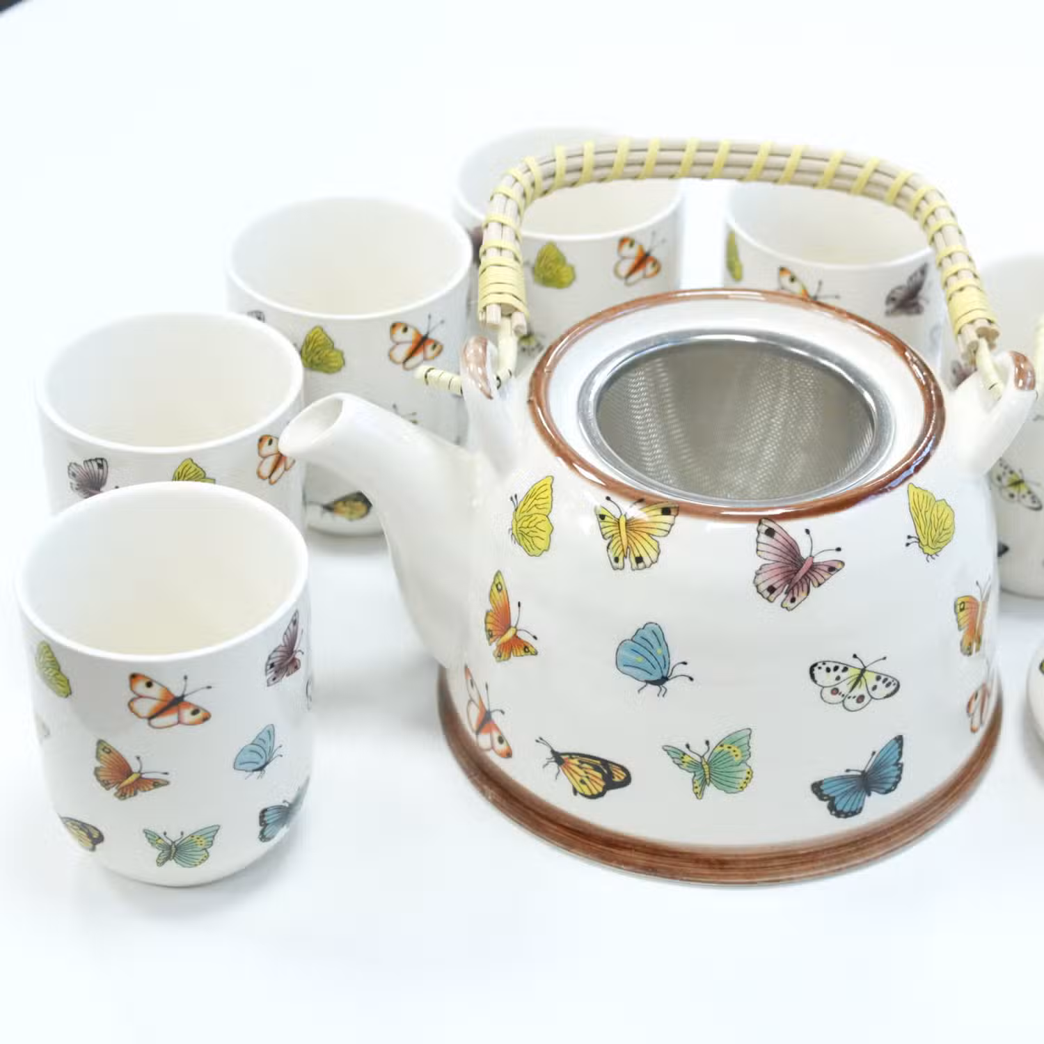 Conjunto de Chá Borboletas — Bule + 6 Chávenas