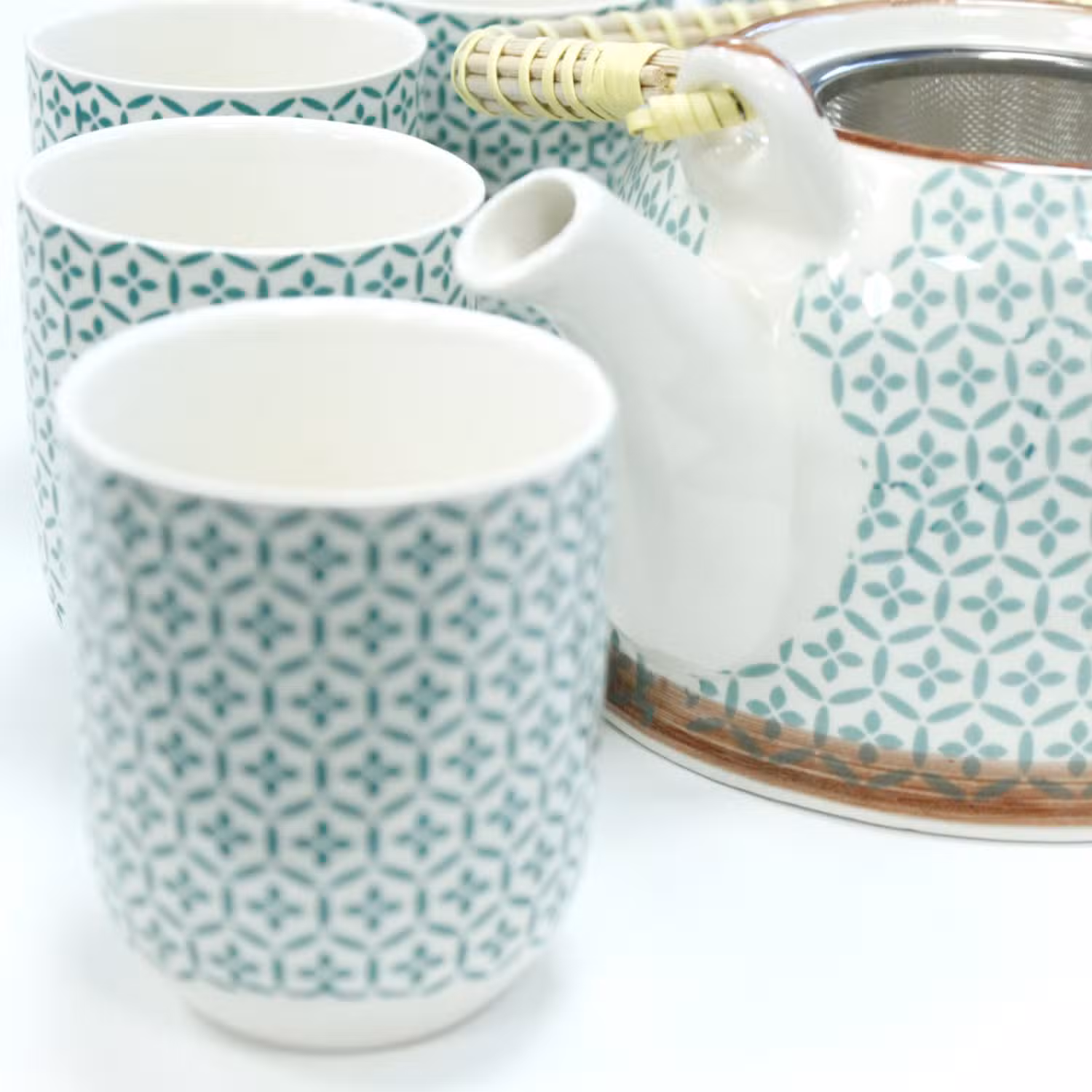 Conjunto de Chá Mosaico Verde — Bule + 6 Chávenas
