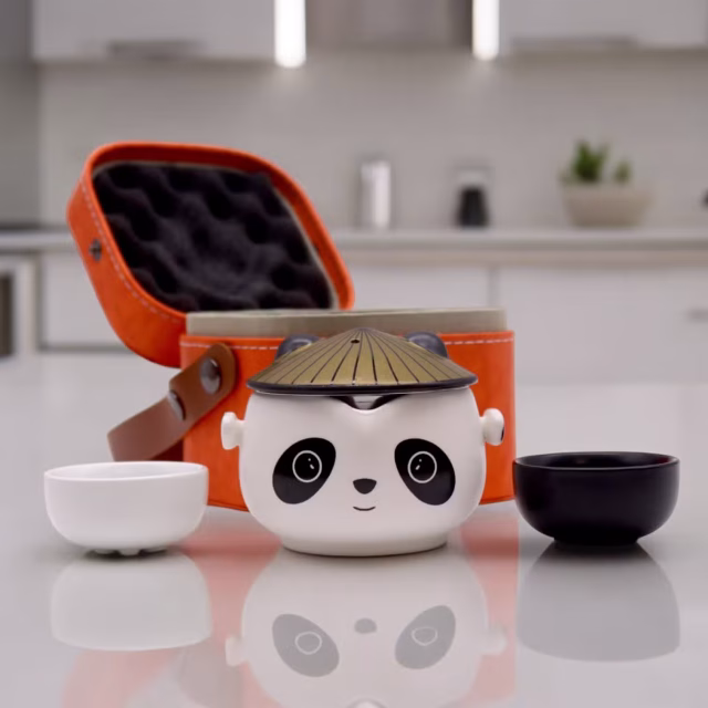 Conjunto de Chá Panda — Bule + 2 Chávenas